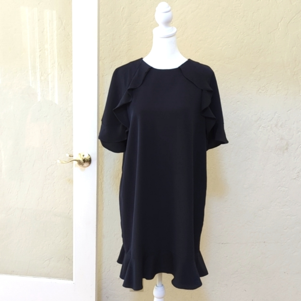 Zara Navy Ruffled Short Sleeve Midi Dress Size Large